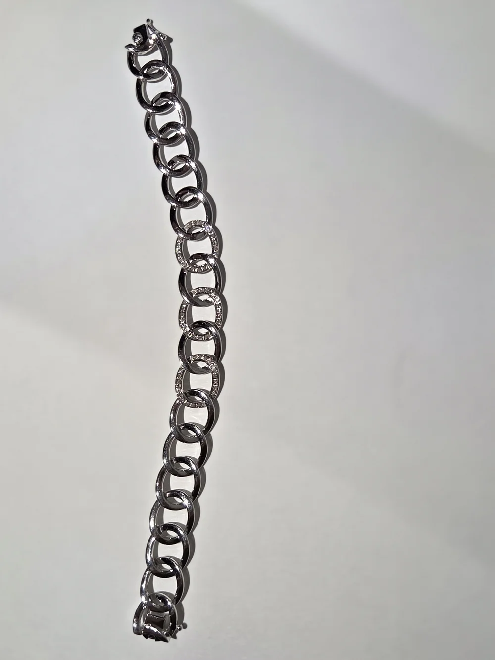 Elegant Sterling Silver Link Bracelet with Diamond Accent - Silver